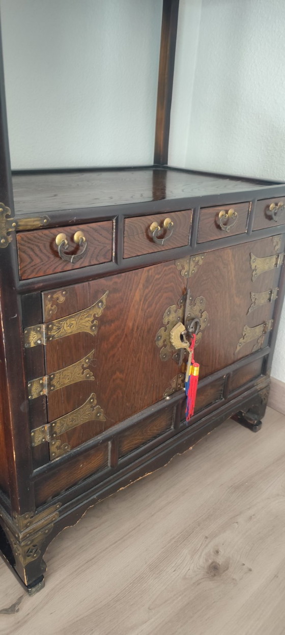 Asian Style Side Table – Cabinets, Wood, Brass (photo 6 of 12)