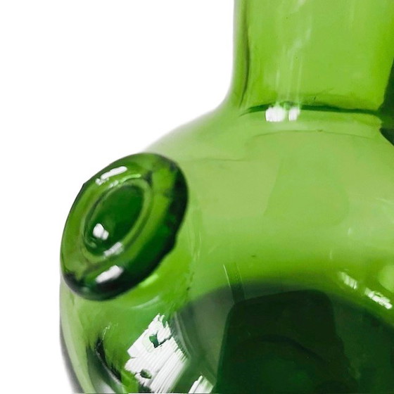 Image 1 of Vintage mid-century French hand-blown seal-shaped green glass jug, 1970s