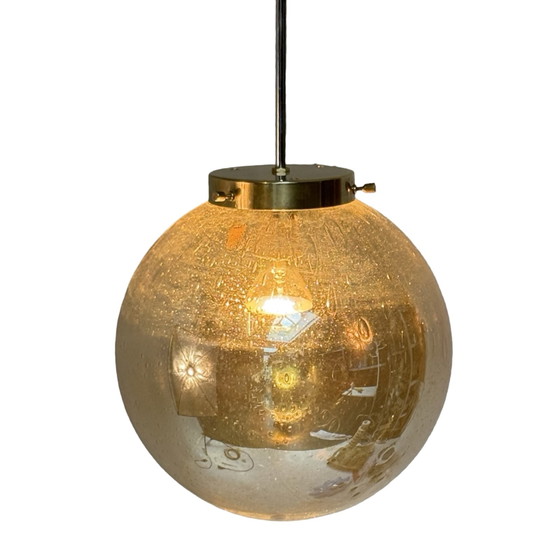 Image 1 of Art déco - Suspension en verre bullé - Structure en laiton et chrome - Plusieurs en stock !