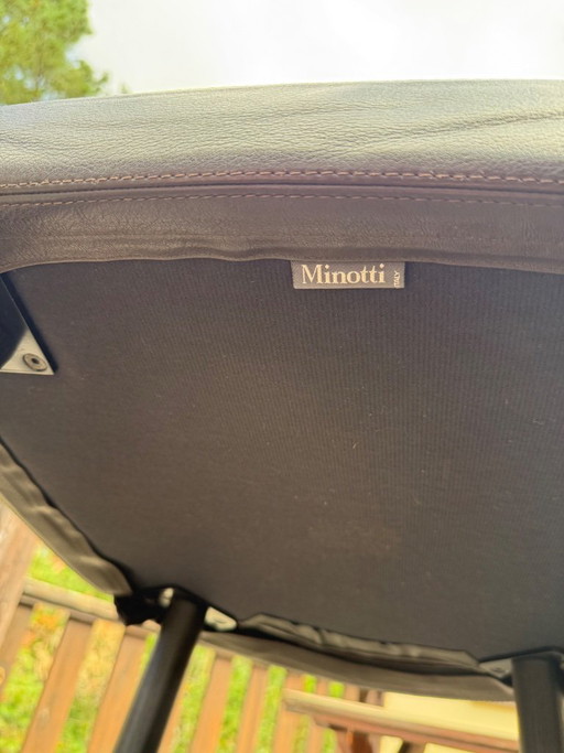7x Minotti „Aston Stool“ Barhocker von Rodolfo Dordoni – Mokka-Esche und braunes Leder