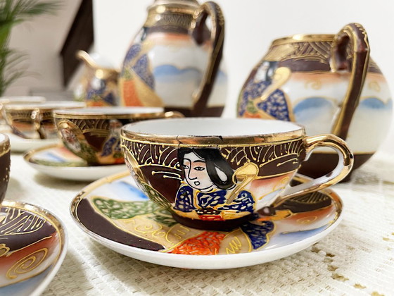 Image 1 of Vintage Satsuma - Hand-painted fine porcelain coffee set for 10 people