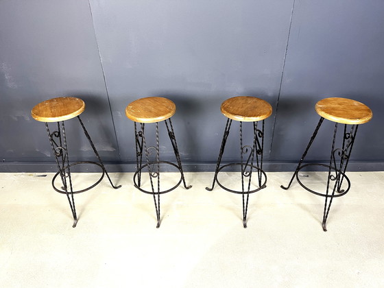 Image 1 of Vintage French Wrought Iron Bar Stools, 1960s - Set of 4