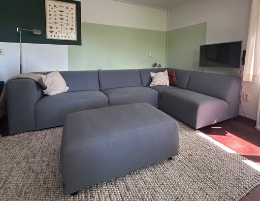 Steel Blue Corner Sofa with Ottoman by Bodilson – hoekbanken, Textile