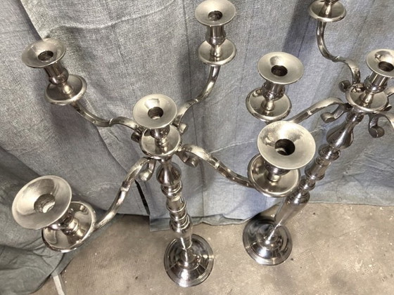 Image 1 of Paar große, versilberte Metallkerzenständer/Kerzenhalter