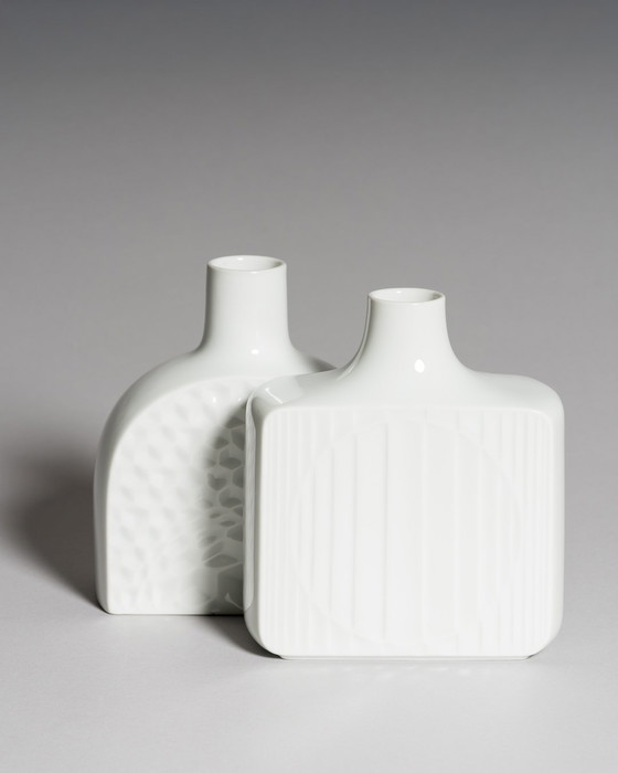 Image 1 of Architectural Pairing: Two White Porcelain Vases by Fürstenberg, West Germany, 1970s