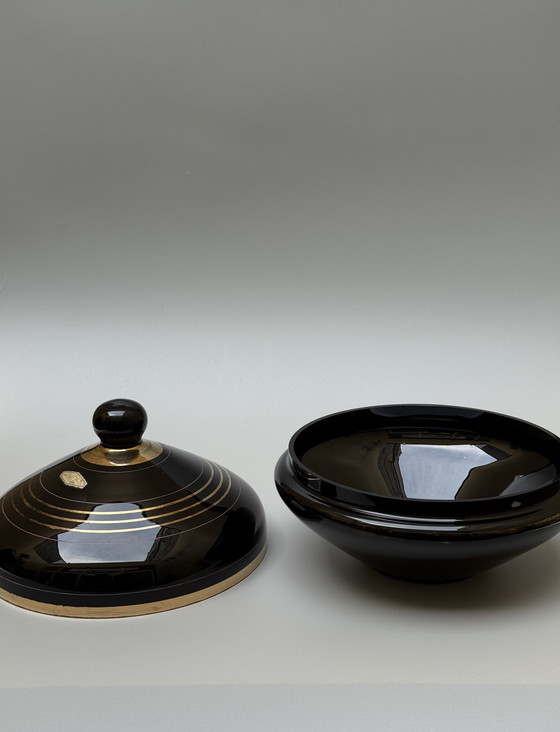 Image 1 of Grande bomboniera in vetro nero, serie "Mimosa" - Boom, Belgio Art Déco - Vetro ialitico -