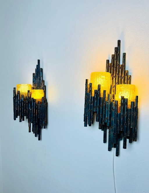 ENSEMBLE DE LAMPE MURALE BRUTALISTE À DOUBLE CALICE DE MARCEL FANTONI, ITALIE, ANNÉES 1960