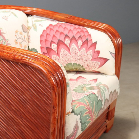 1980s Rattan and Red Bamboo Armchair – Maugrion (photo 4 of 13)