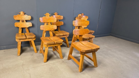 Image 1 of Vintage Spanish brutalist dining chairs, set of 6 - 1960s
