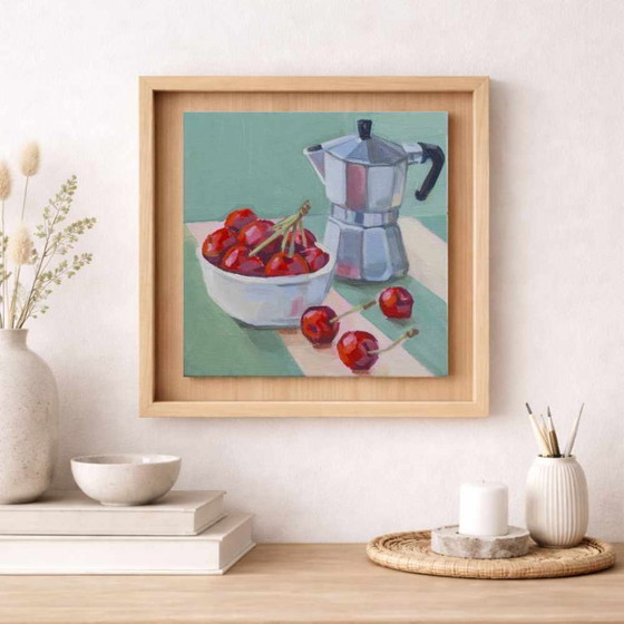 Image 1 of Naturaleza muerta, Impresionismo contemporáneo en miniatura, 15x15 cm; Sandra Kolondam