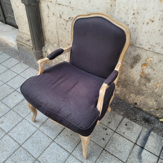 Image 1 of Chaise à la reine, style Louis XV / Provençal, chêne et garniture, XIXe siècle - France