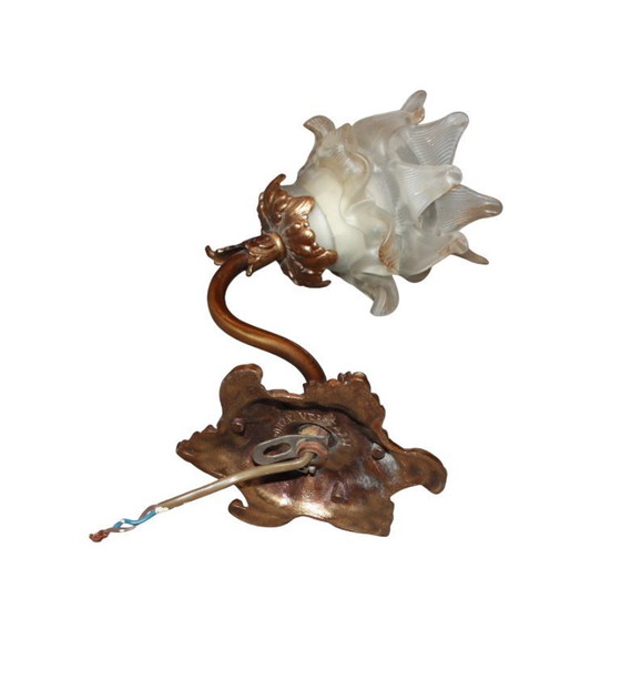 Image 1 of Vintage wandlamp van brons en glas – bloemvorm – jaren 80