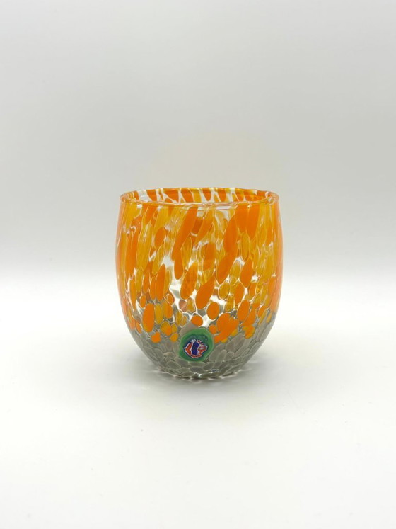 Image 1 of Set van 6 Venetiaanse glazen van geblazen glas met Murano-effect (murrine) in het glas verwerkt, handgemaakt in Italië.