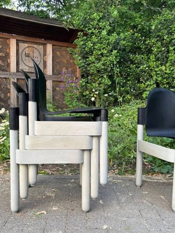 Thonet Flex Stapelstühle in Grey Wash, Designklassiker von Gerd Lange, Esszimmerstühle, Holz, Grau, Retro (Foto 9 von 16)