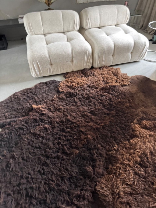 Huge, very luxurious, completely handmade, vintage sheepskin rug.