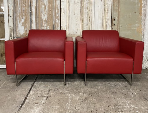 Sillones Artifort (2 unidades), modelo Mare. Piel roja. Diseño.