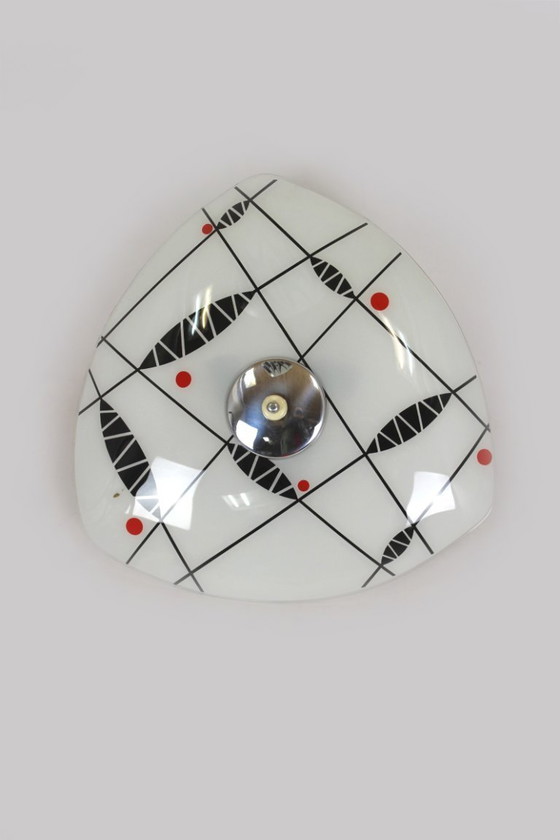 Image 1 of Tschechische Glas-Pendelleuchten aus der Mitte des 20. Jahrhunderts mit geometrischem und farbenfrohem Dekor, 1970er Jahre, 6er-