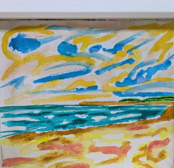 Image 1 of Instow North Devon Riverscape Painting Paper Nigel Waters Signed Framed Art