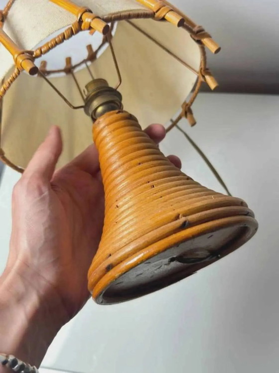 Vintage table lamp by Louis Sognot in wicker/bamboo - 1950s/60s – Scandinavian (photo 6 of 7)