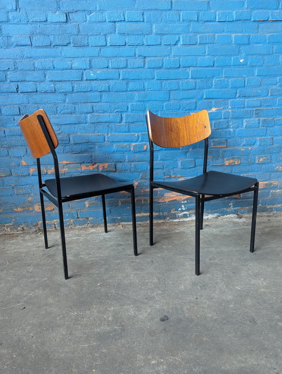 Image 1 of 2 vintage industrial chairs- steel/ wood- 1960s