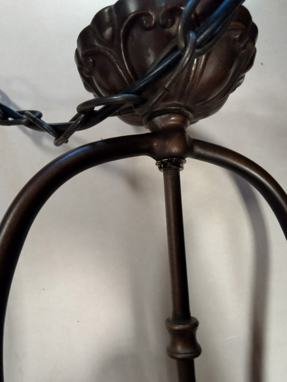 Image 1 of Bellissima lampada a sospensione Meyda Tiffany con finestre in vetro blu