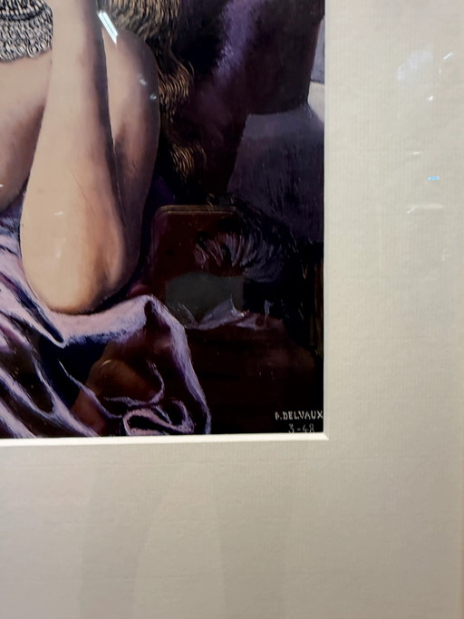 Paul Delvaux – Interior surrealista con desnudo reclinado – Lámina enmarcada – 85 x 65 cm – giclee prints (photo 2 of 3)