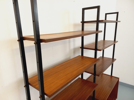 Image 1 of Vintage Italian double modular bookcase in teak and metal from the 1960s