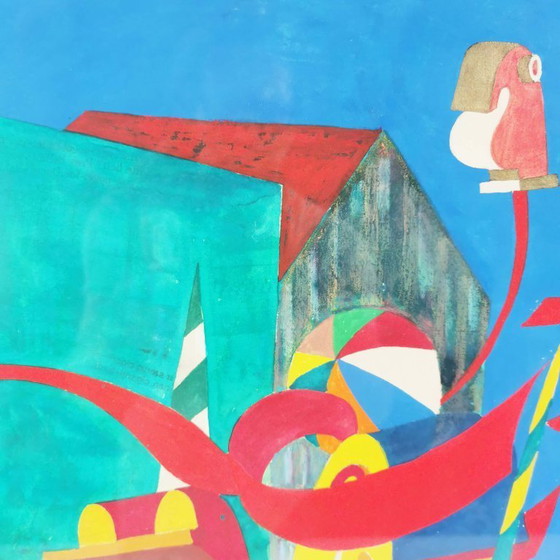 Image 1 of Dipinto surrealista di Bent Karl Jacobsen, Danimarca, anni '70.