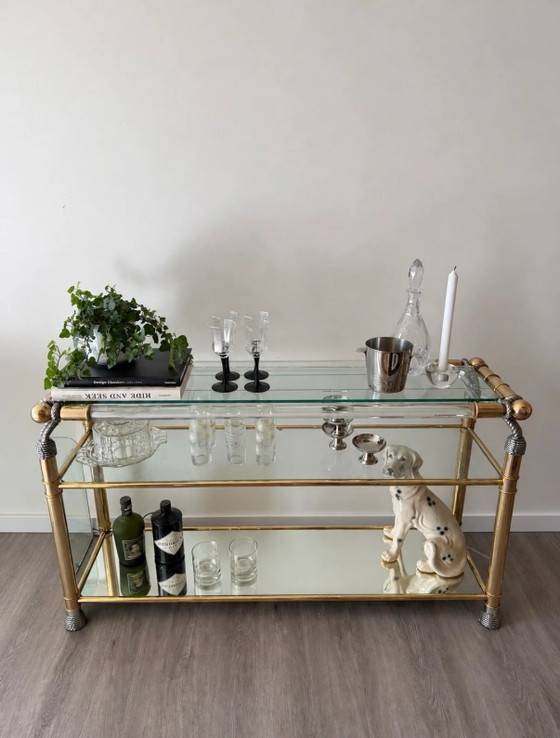 Table d'appoint / Console de bar Hollywood Regency – Metal, Glass (photo 3 of 11)