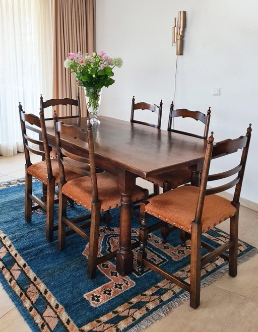 Mesa de comedor de roble macizo con 6 sillas a juego