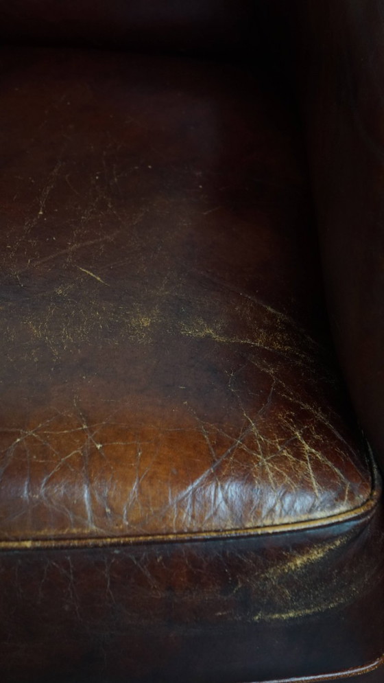 Image 1 of Sedia club in pelle di vacchetta in stile inglese con cuscino di seduta fisso