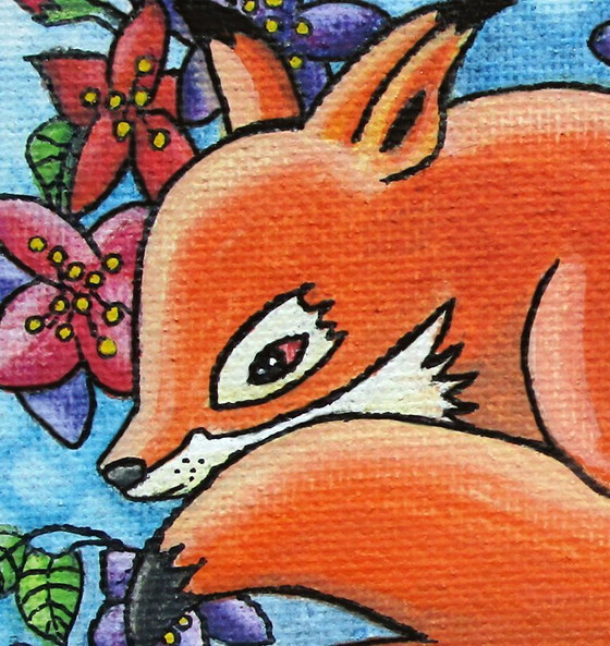 Image 1 of Renard unique peint à la main avec des fleurs