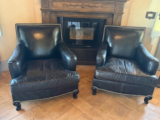 Pair of Dialma Brown Armchairs in genuine vintage black leather (photo 7 of 10)