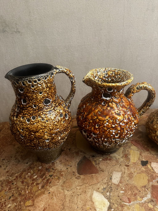 4 60s Decorative Pitchers / Jugs - Honey Glazed Ceramic