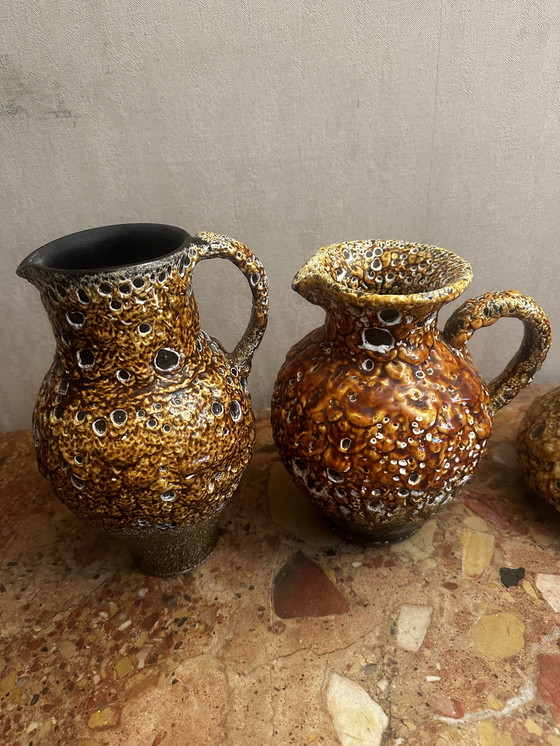 Image 1 of 4 60s Decorative Pitchers / Jugs - Honey Glazed Ceramic