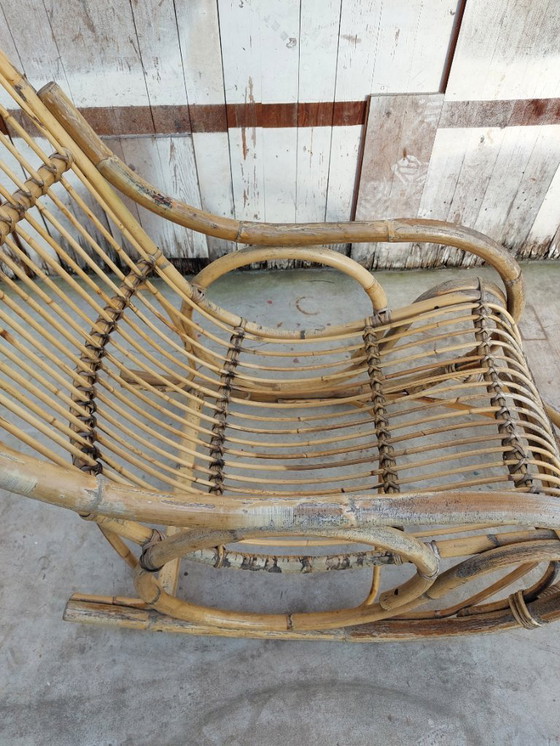 Image 1 of Originele Rohe Noordwolde rotan schommelstoel – jaren 50/60