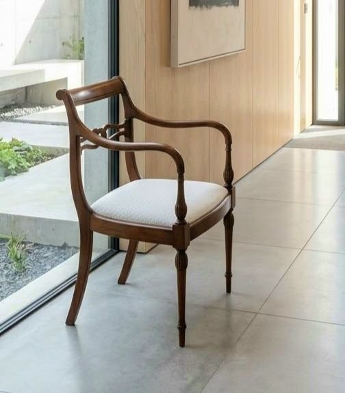 Antique Directoire style solid wood Armchair - openwork frame and saber legs, Cotton, Beige (photo 14 of 15)