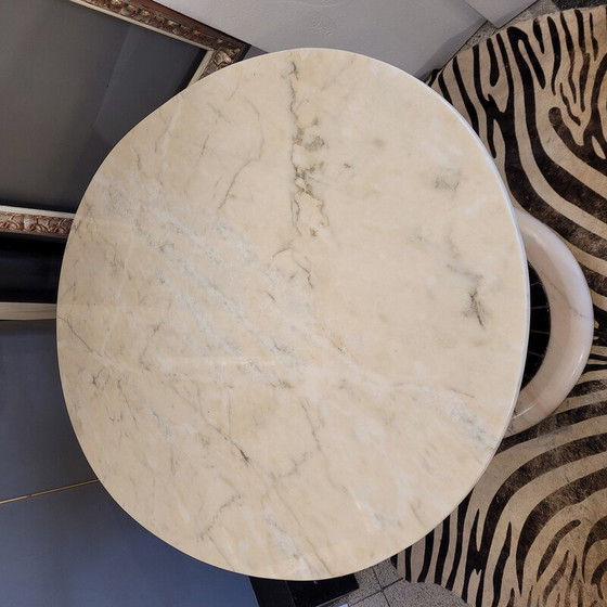 Image 1 of Vintage mahogany wood table and an oval Calacatta marble top by Vittorio Dassi, Italy