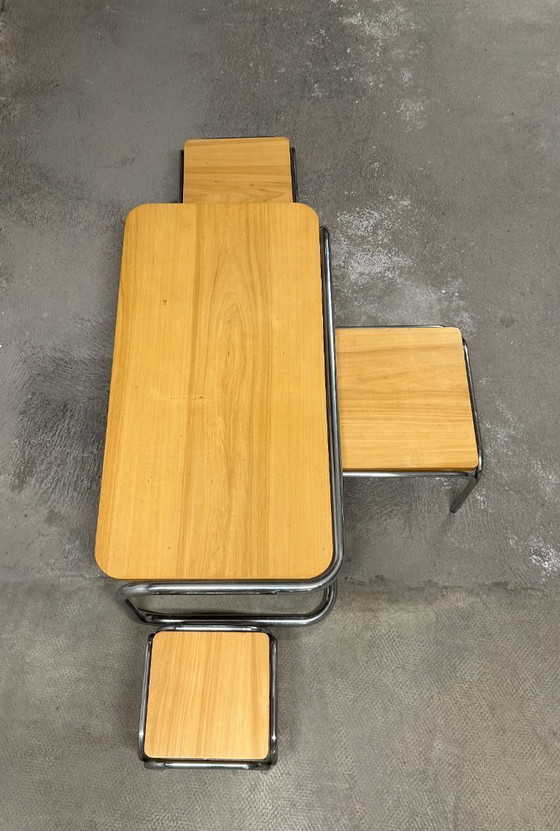 Image 1 of Set of 4 nesting coffee tables from the 70s in metal and solid oak