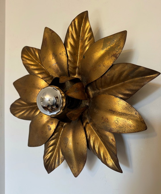 Image 1 of 1970s gold flower wall sconce