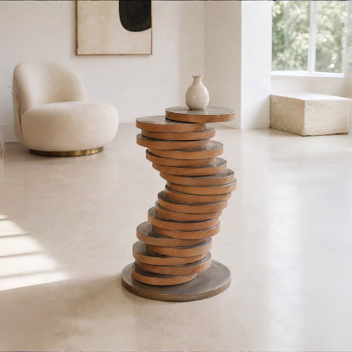 Rare Transformable Design Sculpture – Sculptural Wood & Metal Statement Piece – decoratieve objecten, rvs, Aluminium