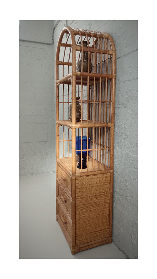Armoire vintage en bambou et ratière du Japandi des années 1970