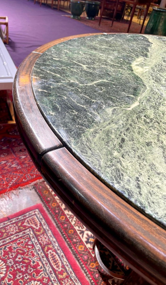 Image 1 of Table vintage en marbre vert de mer et palissandre années 1970