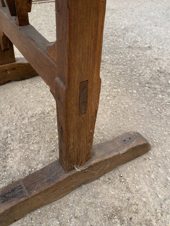 Image 1 of antique folding round winemaker's target table with tilting top