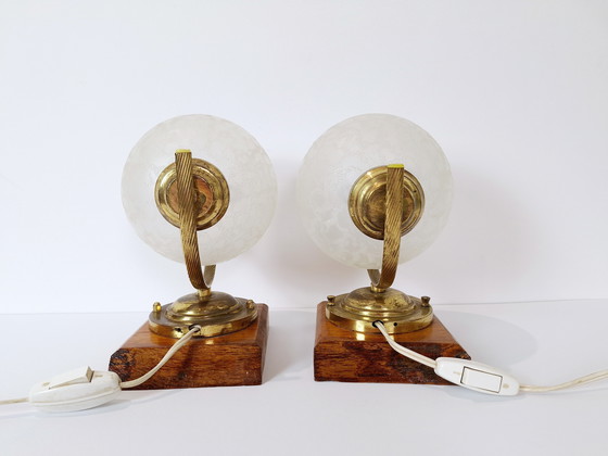 Image 1 of Vintage set of 2 bedside lamps, Vintage Table Lamps, Globe Table Lamps, Retro Glass Sconce Lamps, Night Lights, Nightstand Lamps