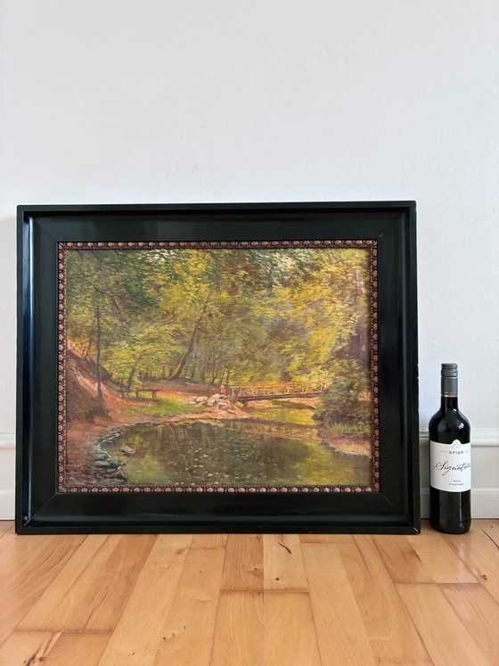 Image 1 of Vintage original oil painting forest landscape