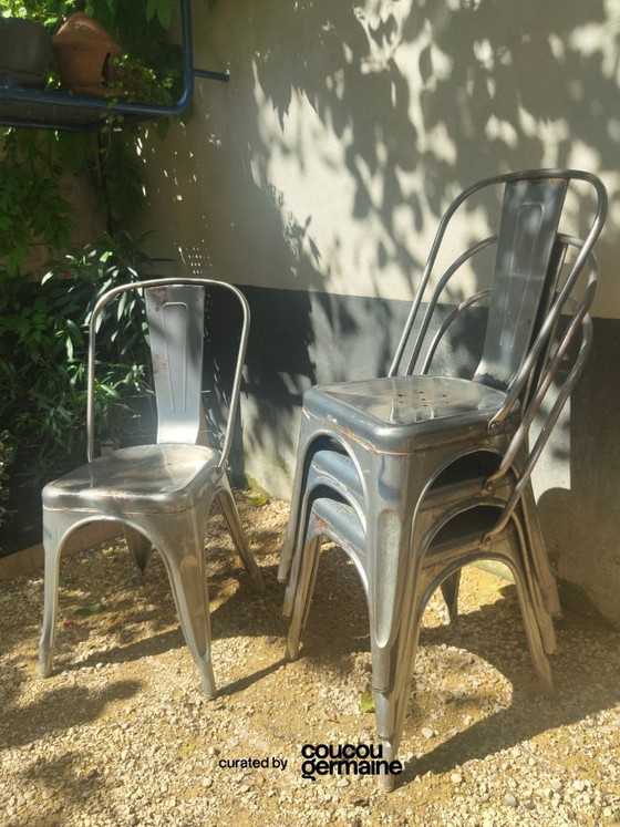 Image 1 of Set of 4 Tolix-style chairs, rust effect (2020s)