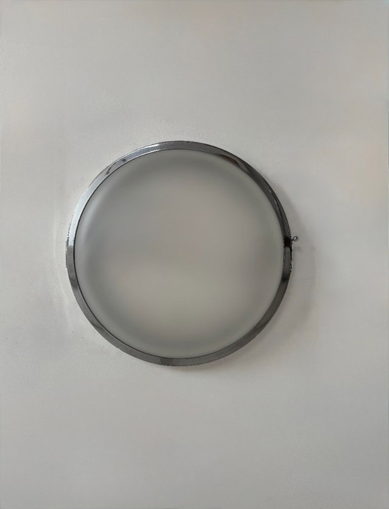 Image 1 of Applique vintage XL, metallo cromato e vetro sabbiato, Francia, 1930