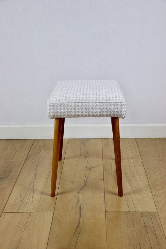 Image 1 of Cream herringbone stool seat - round beech legs