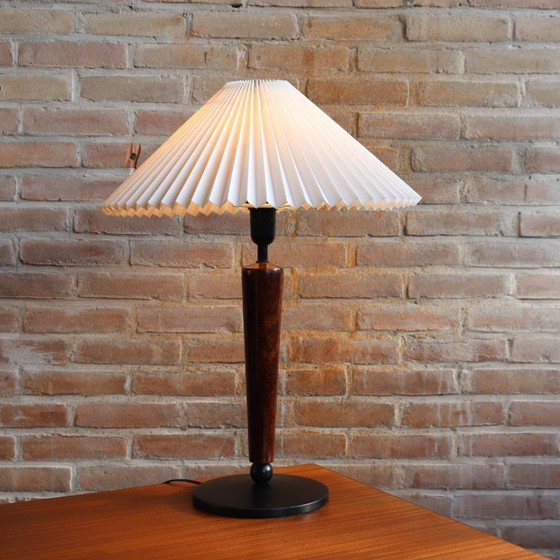 Image 1 of Vintage lamp plooikap wit hout zwart groot